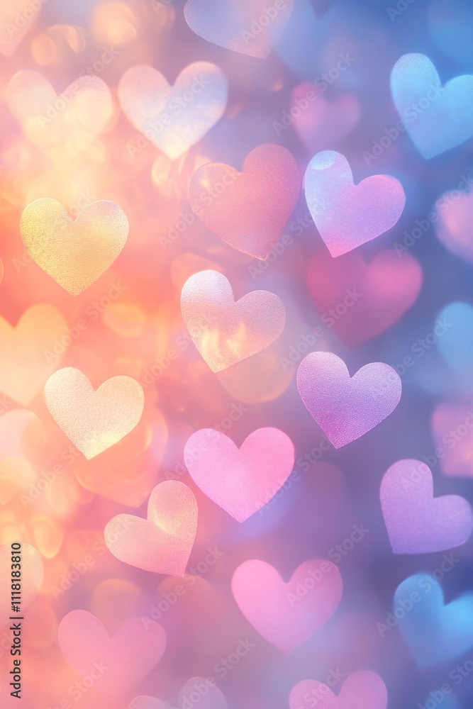 Colorful blurred heart shapes against soft light background Colorful blurred heart shapes against soft light background