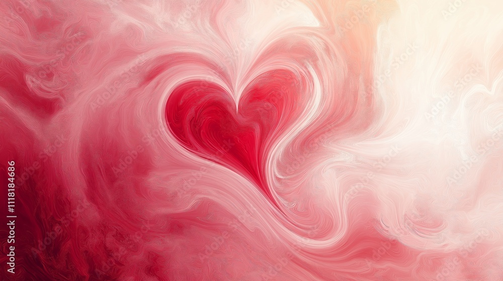 Abstract swirling red heart on soft pink background art Abstract swirling red heart on soft pink background art