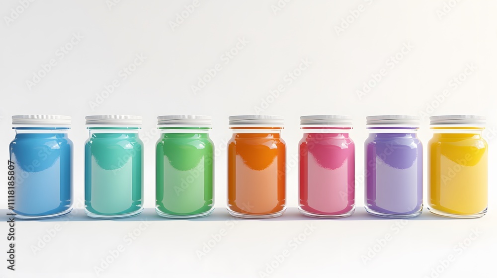 A minimalist set of New Year resolution jars labeled with inspirational quotes and filled with tiny notes. White background. No shadow A minimalist set of New Year resolution jars labeled with inspirational quotes and filled with tiny notes. White background. No shadow