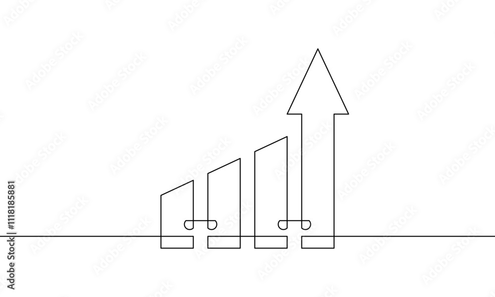 Continuous line drawing of Arrow up line art. Illustration vector of graph business growth. Object one line of bar chart sign symbol. Single line icon Continuous line drawing of Arrow up line art. Illustration vector of graph business growth. Object one line of bar chart sign symbol. Single line icon