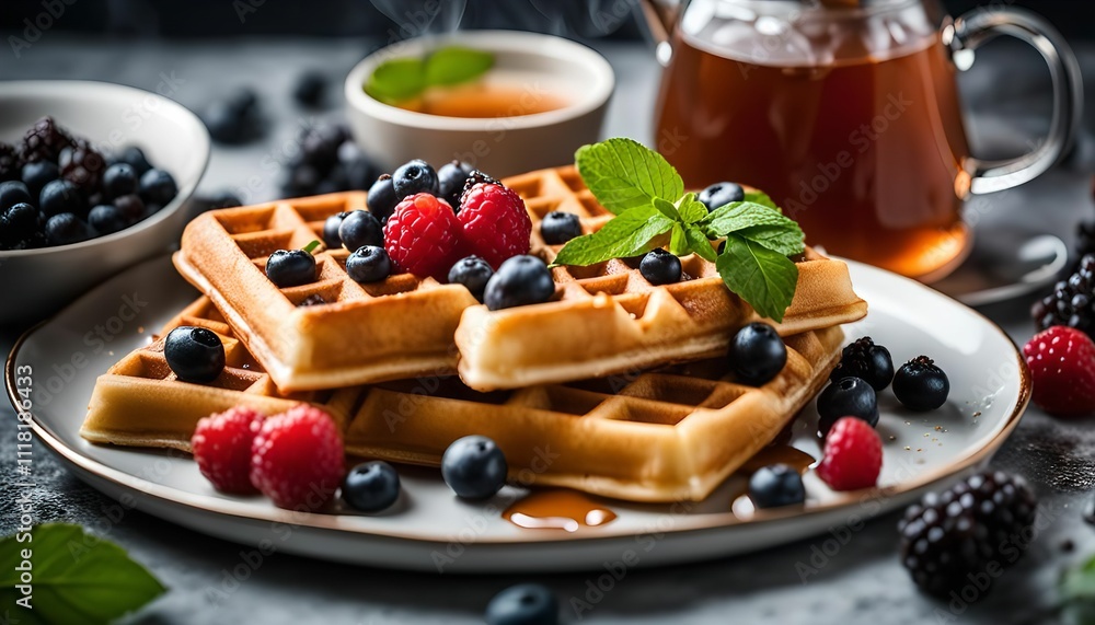 Delicious Waffles with Berries and Syrup Delicious Waffles with Berries and Syrup