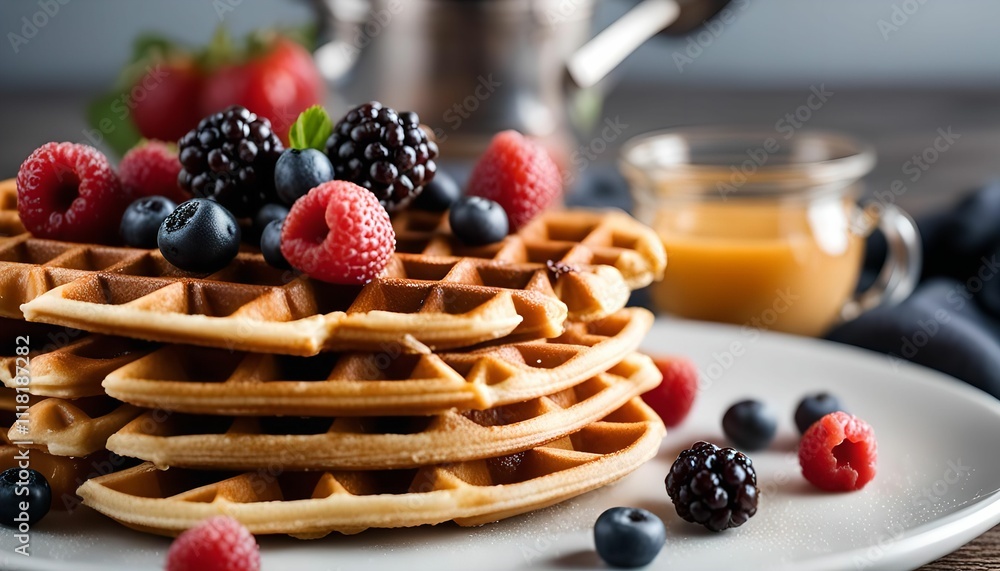 Delicious Waffles Topped with Fresh Berries Delicious Waffles Topped with Fresh Berries