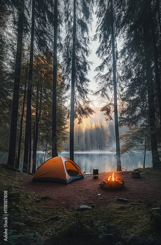 An inviting campsite with a...