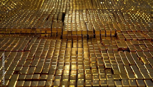 Stacked gold bars arranged in rows, shimmering gold bullion collection heap in organized stacks, precious metal gleaming goldbars showcasing wealth, lingots d'or, barrasdeoro, barrasdeouro, Goldbarren