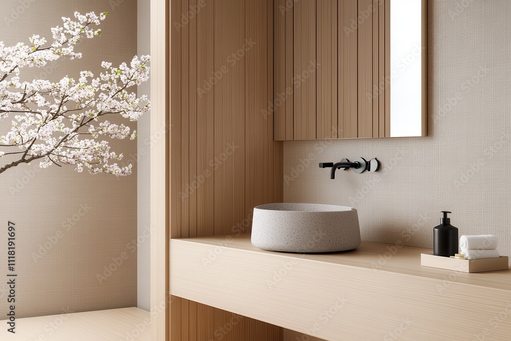 Fototapeta premium Luxurious Silk Kimono Fabric with Intricate Cherry Blossom Pattern