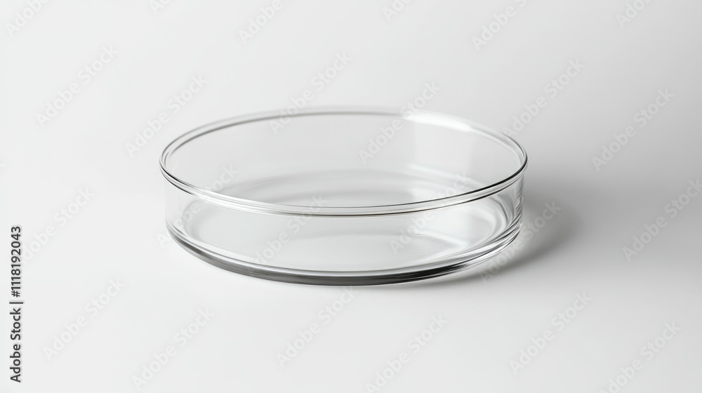 A clean glass petri dish photographed from a side angle, standing on a seamless white background A clean glass petri dish photographed from a side angle, standing on a seamless white background