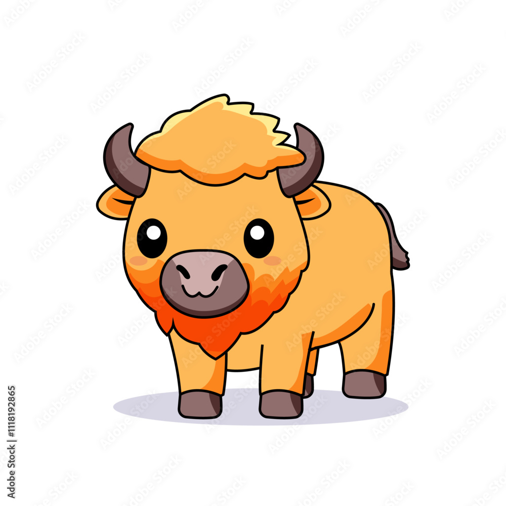Fototapeta premium Cute Bison Cartoon Kawaii Sticker. Character Vector Illustration