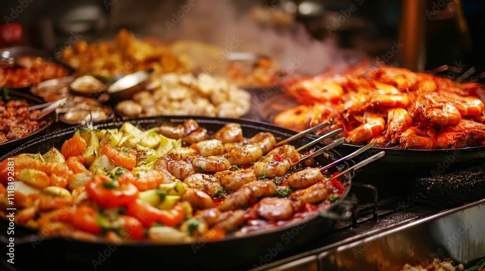 Street Food Delights: Grilled Shrimp and Vegetables Street Food Delights: Grilled Shrimp and Vegetables