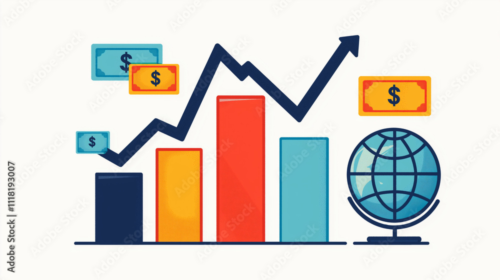 Global GDP economy analysis concept. An image depicting international investment flows within emerging markets and growth trends, suitable for financial and economic contexts. Global GDP economy analysis concept. An image depicting international investment flows within emerging markets and growth trends, suitable for financial and economic contexts.