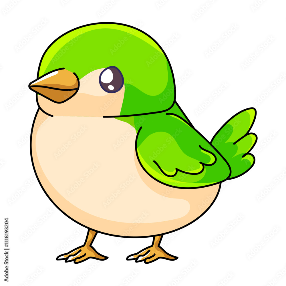 Fototapeta premium Cute Bird Cartoon Kawaii Sticker. Character Vector Illustration