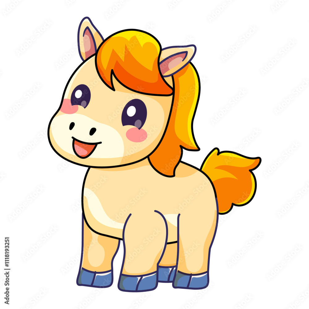 Cute Horse Cartoon Kawaii Sticker. Character Vector Illustration Cute Horse Cartoon Kawaii Sticker. Character Vector Illustration