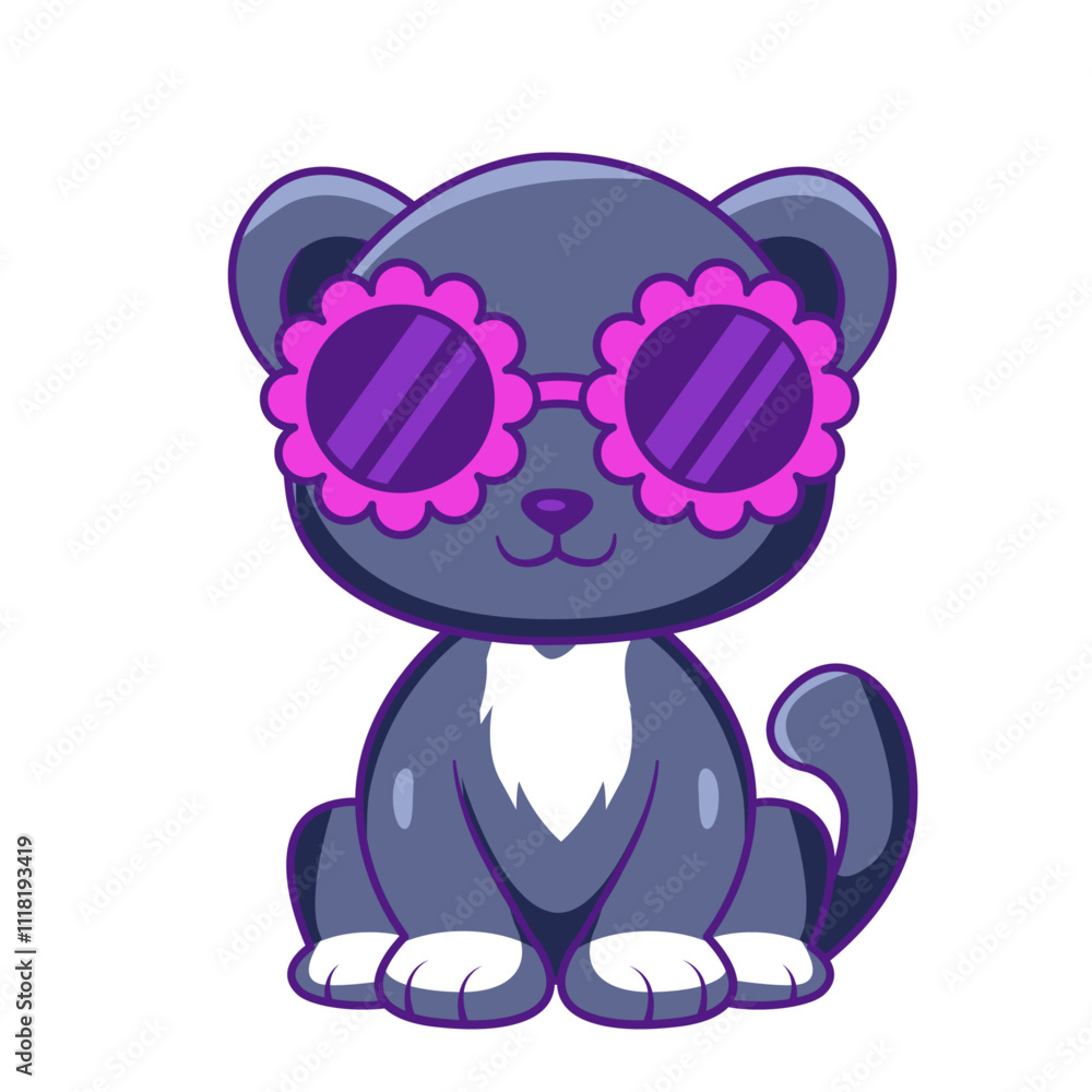 Obraz premium Cute Puma Cartoon Kawaii Sticker. Character Vector Illustration