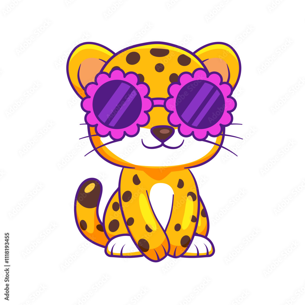 Naklejka premium Cute Leopard Cartoon Kawaii Sticker. Character Vector Illustration