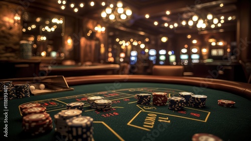 Casino gambling table with chips and cards. photo