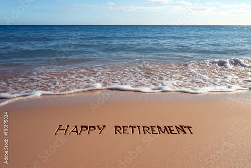 A serene beach scene featuring the words 