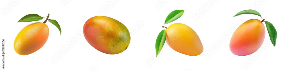 Fototapeta premium A vibrant collection of fresh mangoes, showcasing their juicy texture and rich colors, perfect for tropical-themed designs.