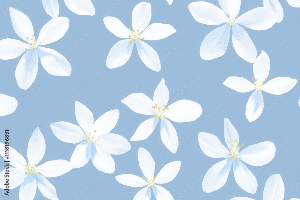 Delicate White Flowers on Soft Blue Background