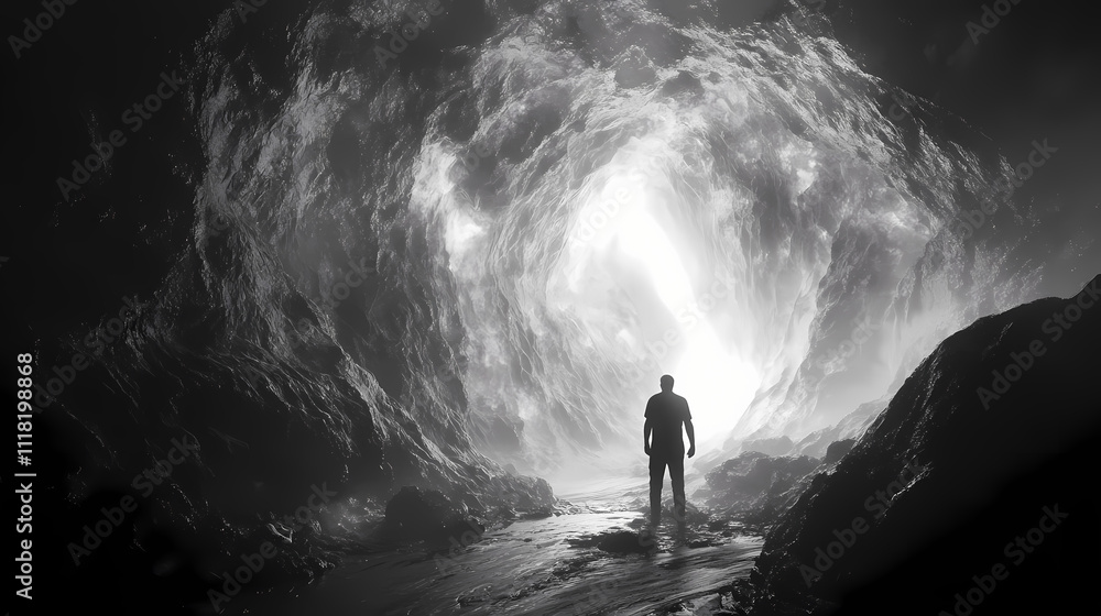 Obraz premium Mesmerizing luminous aura in expansive ink-black void with high-key cinematic lighting. Void. Illustration