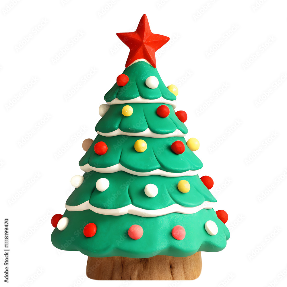 Xmas tree - Christmas clay element in naive childish style. Isolated raster plasticine toy. Xmas tree - Christmas clay element in naive childish style. Isolated raster plasticine toy.