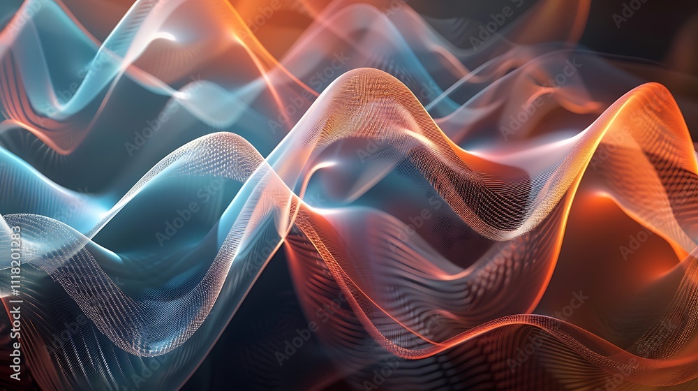 Fototapeta premium An abstract design with overlapping waves of light and shadow, resembling a digital sound wave