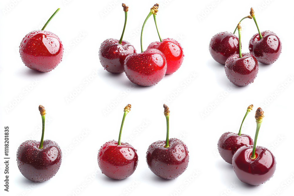 A collection of ripe cherries isolated on a white background A collection of ripe cherries isolated on a white background