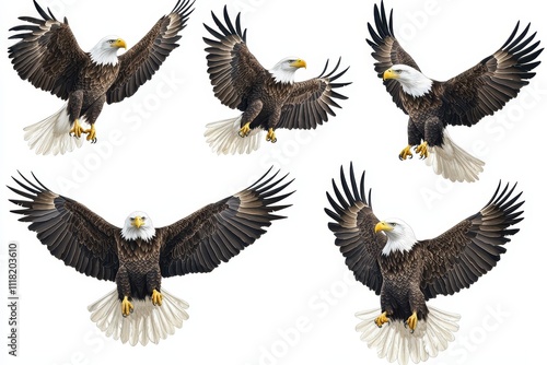 A set of bald eagles isolated on a white background photo