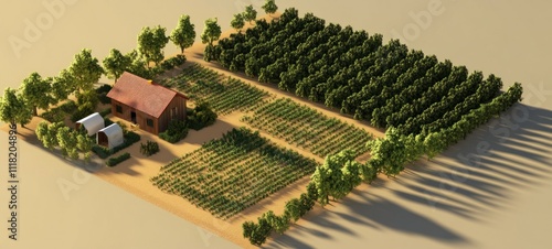 Tranquil Farmland: An Aerial View of a Serene Rural Landscape