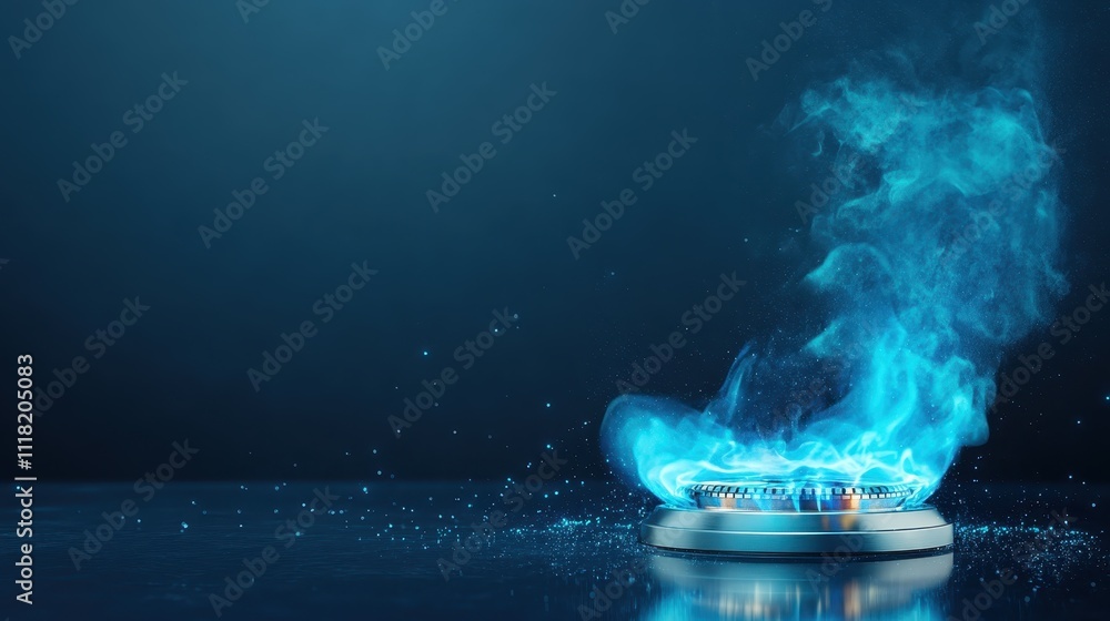 A captivating visual of a blue gas flame burning atop a stovetop burner, enveloped in swirling wisps of smoke, creating an artistic and dynamic atmosphere. A captivating visual of a blue gas flame burning atop a stovetop burner, enveloped in swirling wisps of smoke, creating an artistic and dynamic atmosphere.