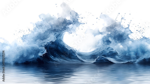 Watercolor wave clipart with a transparent water background, showcasing a soft, flowing ocean wave in beautiful shades of blue. This artistic image emphasizes fluidity and the calming essence of the s photo