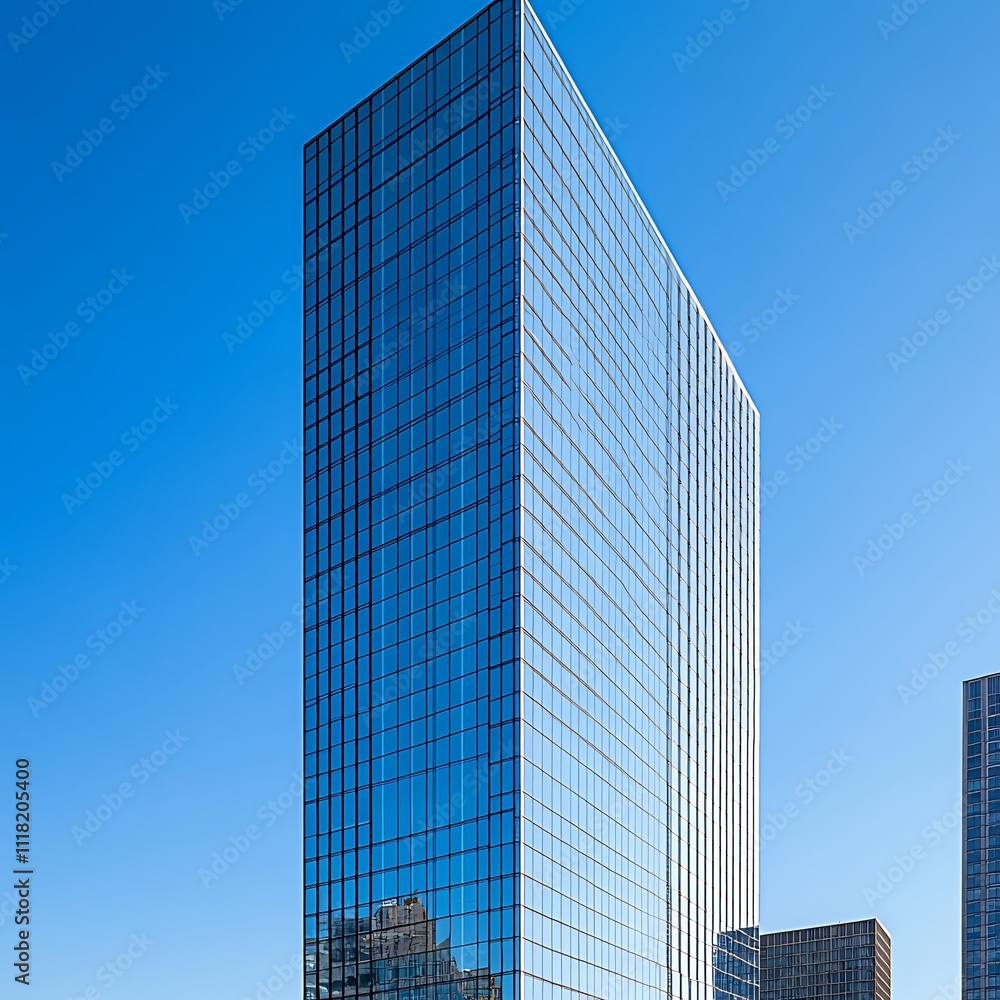 Modern Glass Skyscraper Against Clear Blue Sky Modern Glass Skyscraper Against Clear Blue Sky