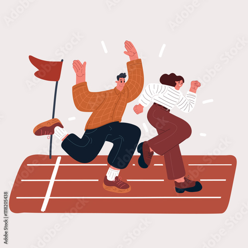Vector illustration of the concept of two people racing each other in a playful competition