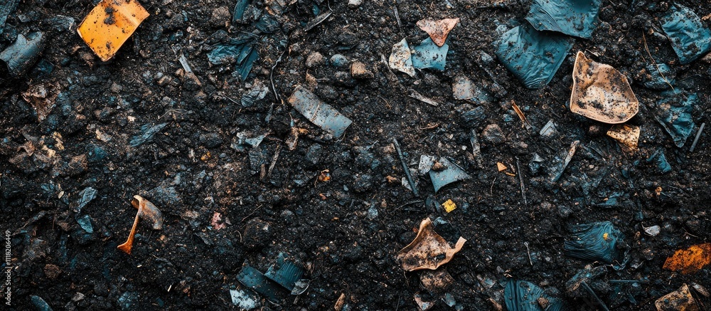Dark soil texture with scattered debris and fallen leaves. Dark soil texture with scattered debris and fallen leaves.