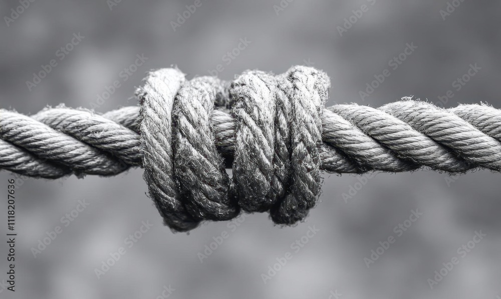 A close-up of a knotted rope, emphasizing texture and detail. A close-up of a knotted rope, emphasizing texture and detail.