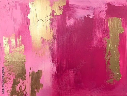 Abstract pink and gold acrylic painting texture. photo