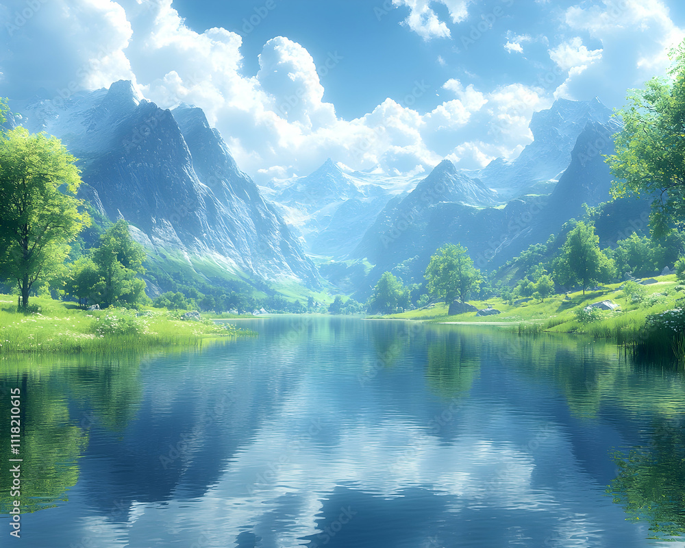 Serene mountain lake reflecting sky and clouds. Serene mountain lake reflecting sky and clouds.