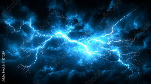 Abstract Blue Lightning Storm Background Image