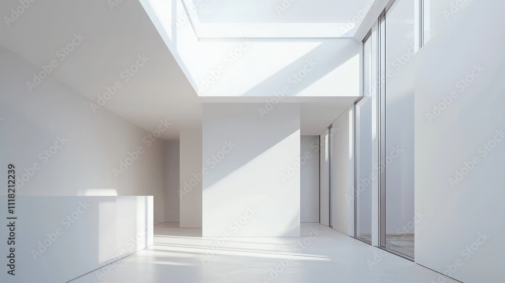 Fototapeta premium Modern Minimalist White Interior Design Sunlit Room Architecture