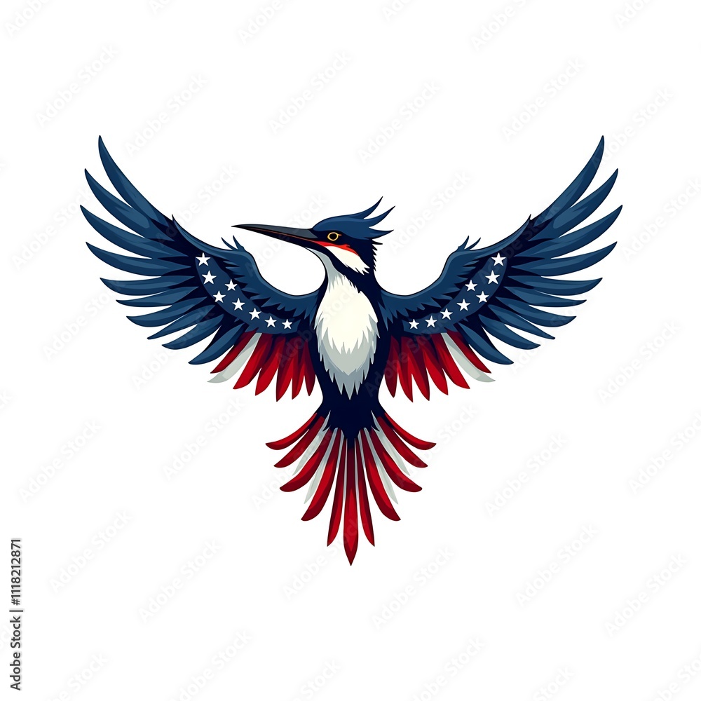 Obraz premium A patriotic Kingfisher with its wings spreadwide