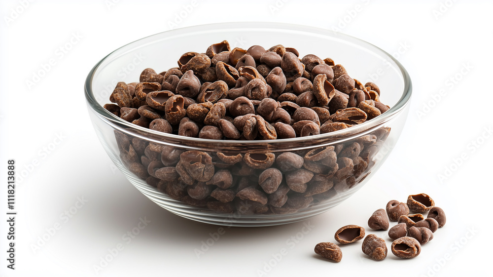 Bowl of chocolate chips on a white background
Bowl of chocolate chips on a white background