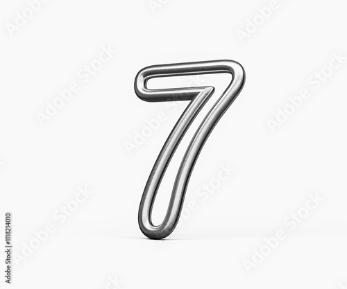 Number Seven 7 Made Of Silver Metallic Gleam With Smooth Curves On White Background 3D Illustration