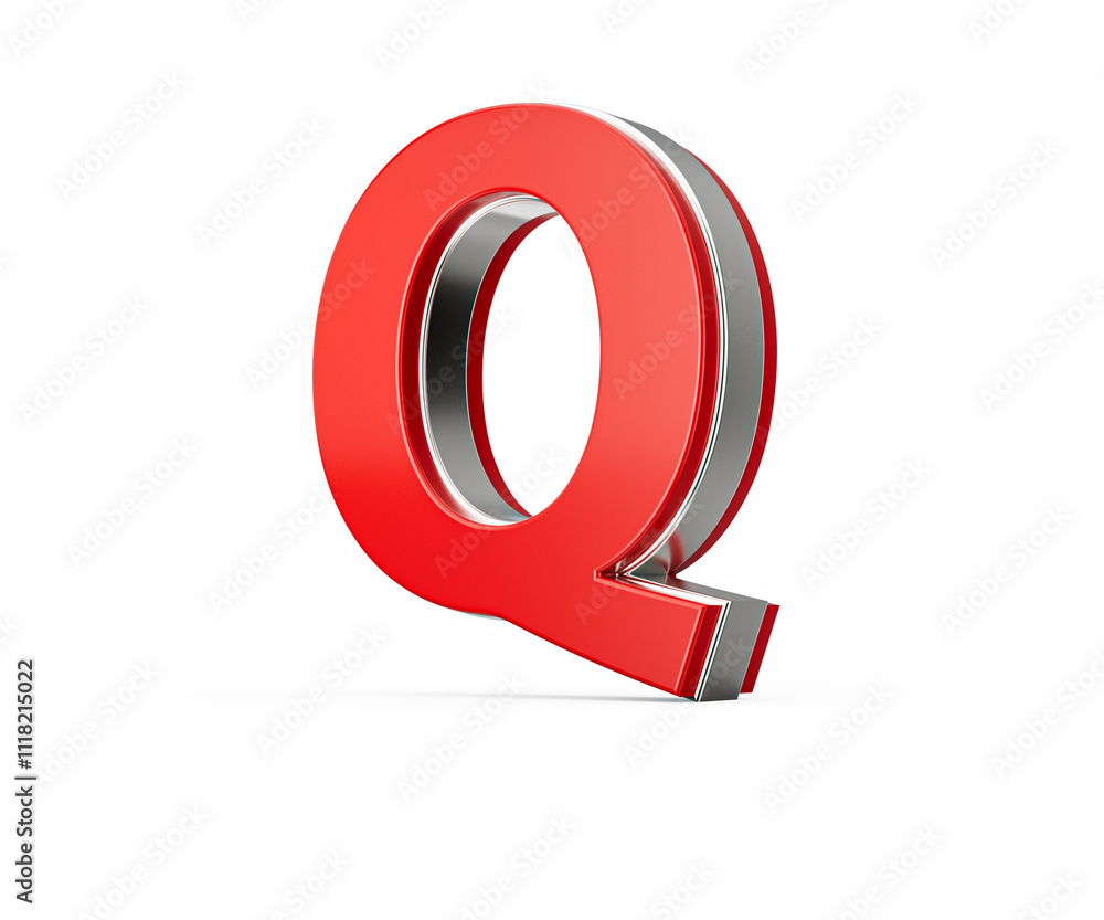 Fototapeta premium Vibrant Red Capital Letter Q Gleams With Its Sleek Design Bold Font With Sharp Edges 3D Illustration