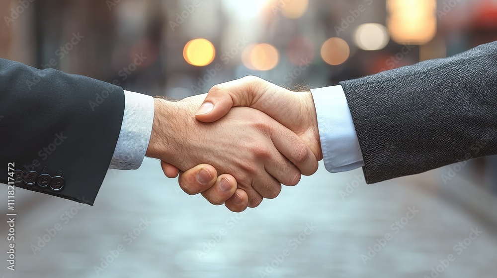 A close-up of two hands shaking, symbolizing agreement and partnership in a business or professional context. A close-up of two hands shaking, symbolizing agreement and partnership in a business or professional context.