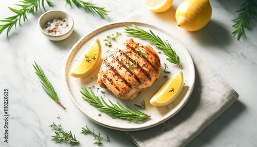 Close-Up of Grilled Lemon Herb Chicken with Fresh Garnish