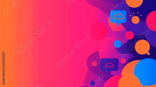 Abstract Social Media Background: A dynamic and vibrant abstract backdrop adorned with speech bubbles and colorful shapes, perfect for social media graphics, presentations.