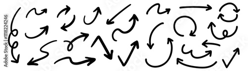 ベクターのペンの手書きの矢印セット 白黒