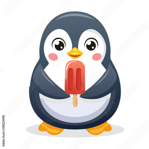 Cute penguin holding ice cream vector illustration in cartoon style. For prints and design