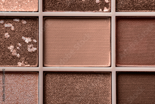 Bild auf Leinwand Eyeshadow colorful shades palette in mocha mousse tones close-up