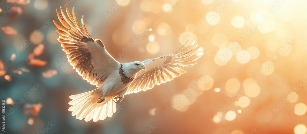 Fototapeta premium Majestic Eagle in Flight: A Golden Hour Spectacle