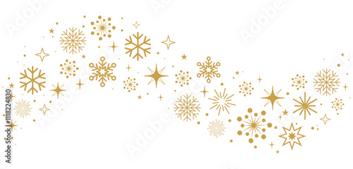Wallpaper Mural Christmas gold snowflakes isolated on white background, Holiday, winter, frame border, Christmas decoration, modern geometric simple style snowflakes & stars wave pattern, magic ornament elements Torontodigital.ca