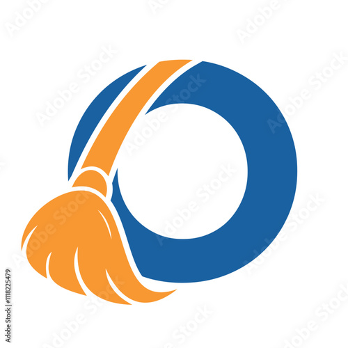 Initial Cleaning Logo On Letter O Combine With Cleaning Brush Symbol Concept For Cleaning Service, Repair and House Maintenance Sign